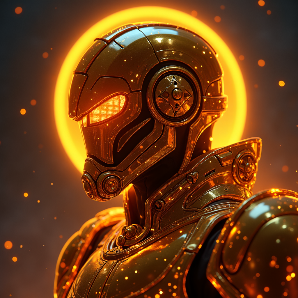 Solar Siege paladin, neon gold armor, portrait